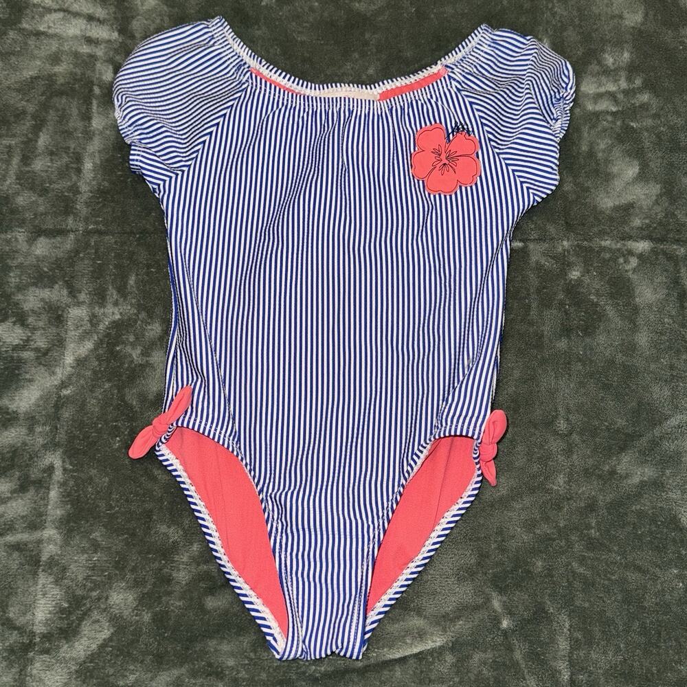 Tommy Bahama Girls Size 6 Bathing Suit One Piece Nautical Blueβ White Stripes